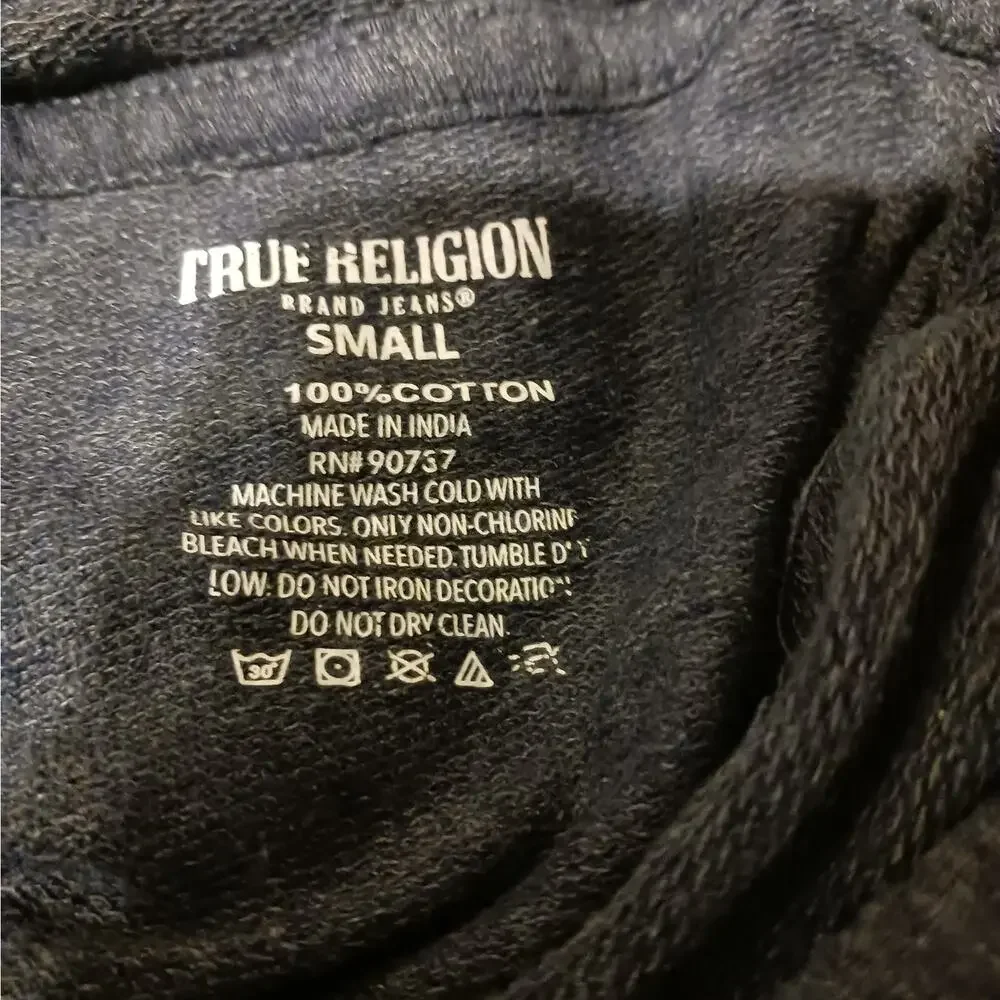 True Religion Blue and Gold Buddha Logo Pullover Hoodie